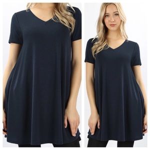Midnight blue short sleeve flared Tunic w pockets